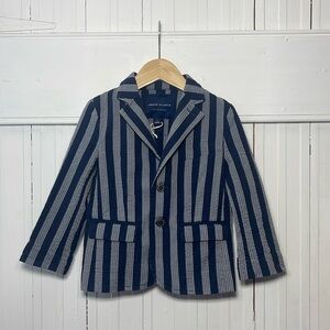 JANIE AND JACK NWOT Boys 100% Cotton Navy Gray Seersucker Blazer